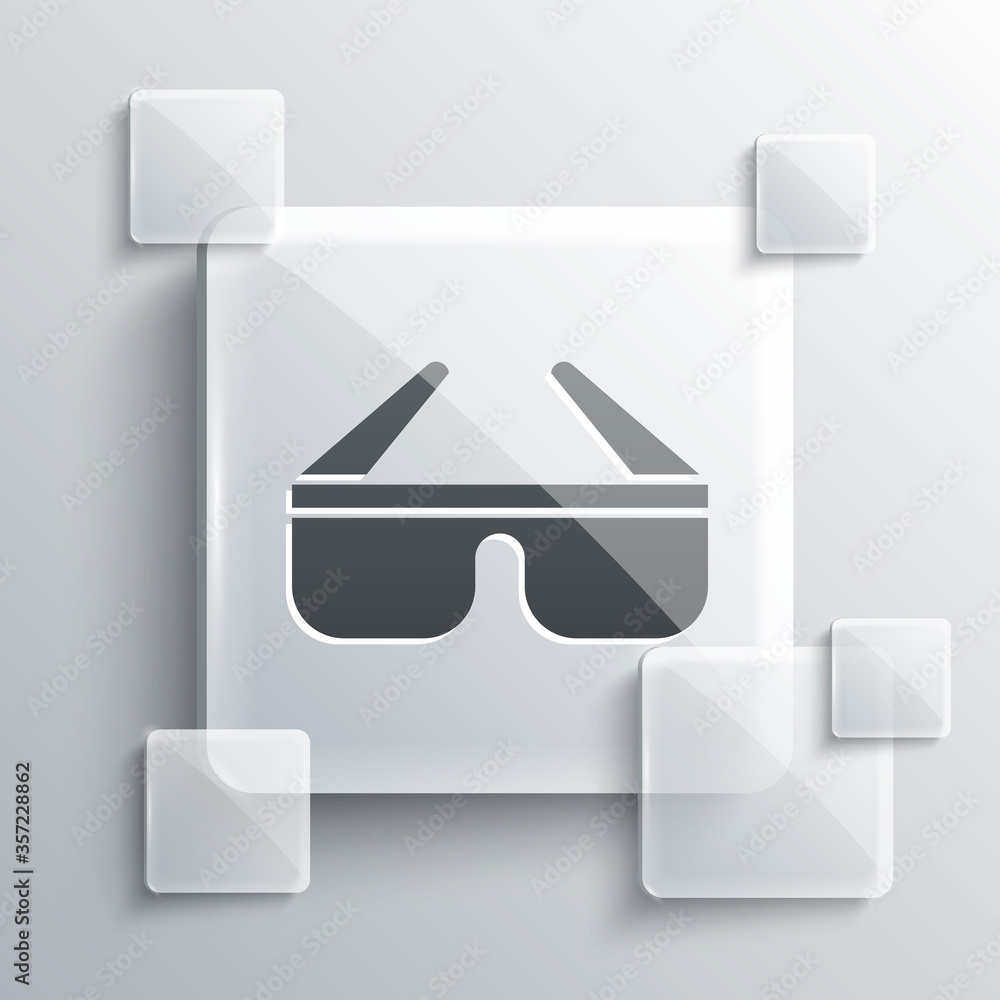 Grey 3D cinema glasses icon isolated on grey background. Square glass panels. Vector Illustration. Grey 3D cinema glasses icon isolated on grey background. Square glass panels. Vector Illustration.