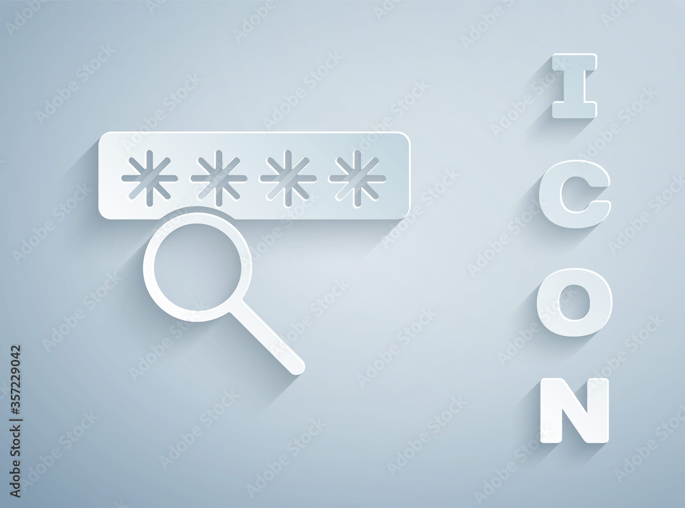 Paper cut Password protection and safety access icon isolated on grey background. Security, safety, protection, privacy concept. Paper art style. Vector Illustration. Paper cut Password protection and safety access icon isolated on grey background. Security, safety, protection, privacy concept. Paper art style. Vector Illustration.