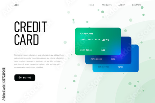 Credit card overview homepage, three plastic card landing page template
