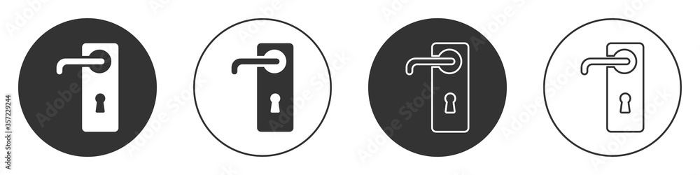Black Door handle icon isolated on white background. Door lock sign. Circle button. Vector Illustration. Black Door handle icon isolated on white background. Door lock sign. Circle button. Vector Illustration.