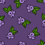 blueberry seamless doodle pattern, vector color illustration