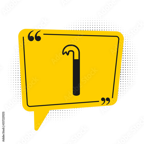 Black Crowbar icon isolated on white background. Yellow speech bubble symbol. Vector Illustration.
