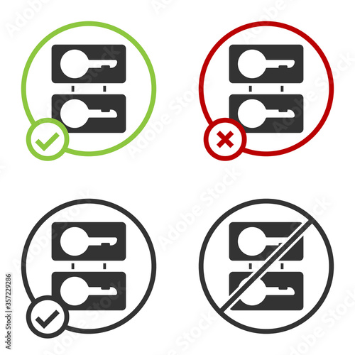 Black Metal mold plates for casting keys icon isolated on white background. Set for mass production and forgery of the keys. Circle button. Vector Illustration.