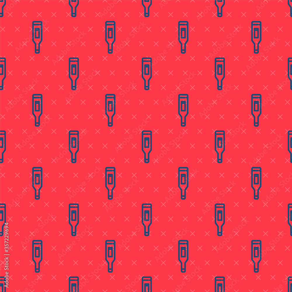 Blue line Medical digital thermometer for medical examination icon isolated seamless pattern on red background. Vector Illustration. Blue line Medical digital thermometer for medical examination icon isolated seamless pattern on red background. Vector Illustration.