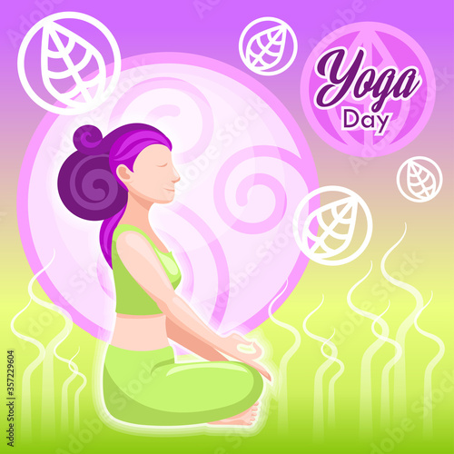 Meditating girl in side view sitting Position with abstract background
