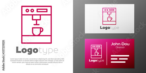 Logotype line Coffee machine icon isolated on white background. Logo design template element. Vector Illustration.