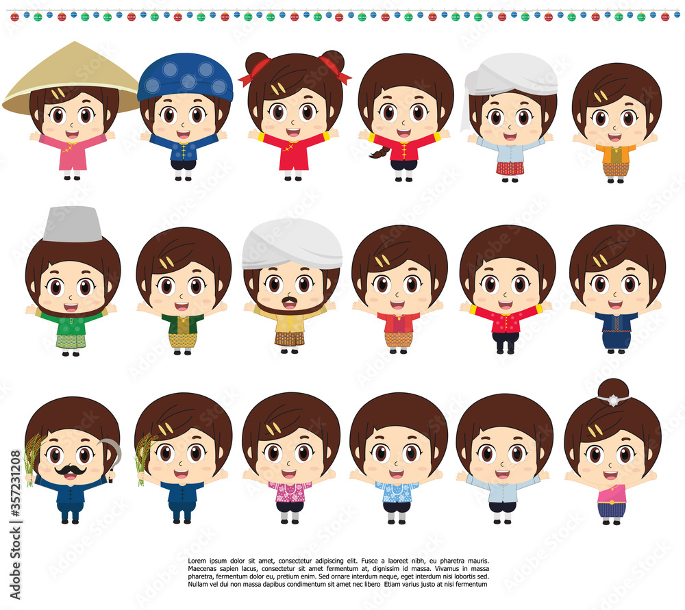 Asian kids traditional costume. vector illustration Asian kids traditional costume. vector illustration