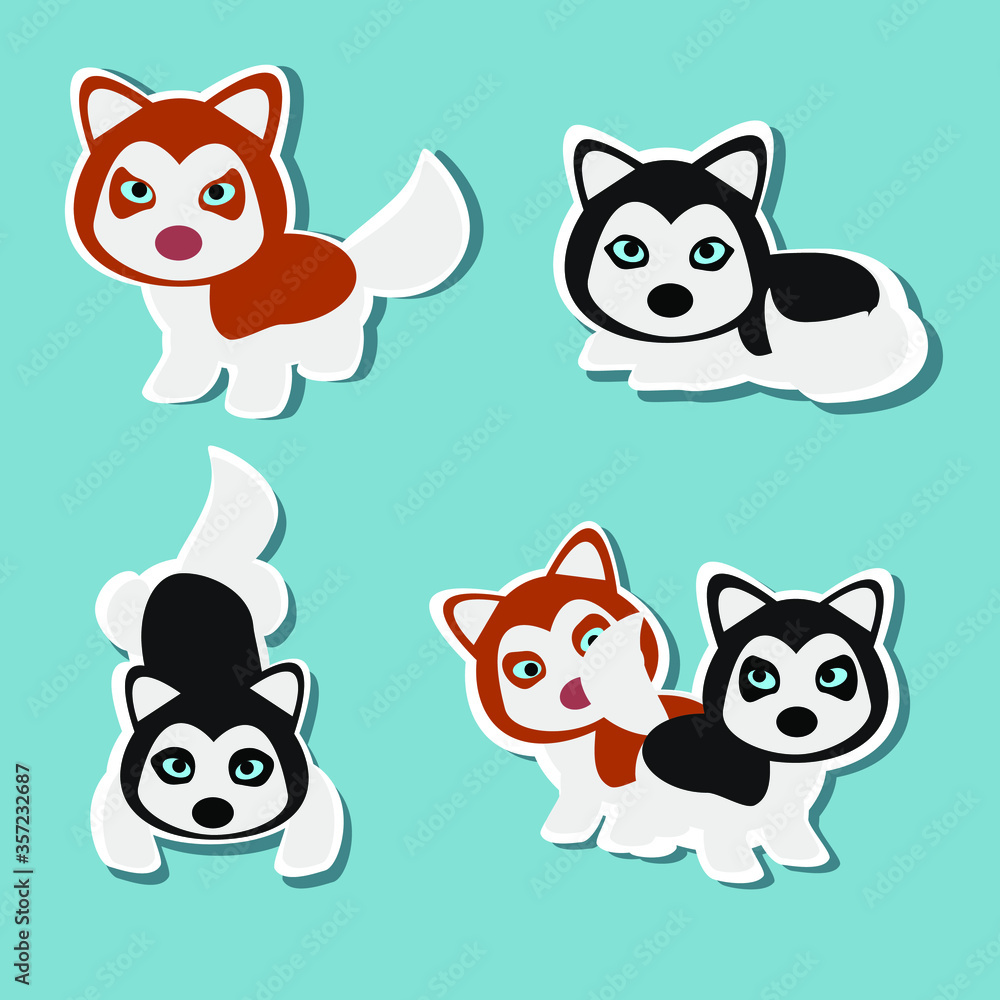 Fototapeta premium set stickers cute anime husky puppies