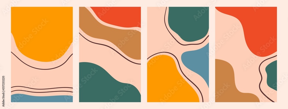 Various Abstract Backgrounds, wallpapers. Different Shapes and doodle objects. Hand drawn Vector set. Trendy illustration. Perfect for textile prints. Every background is isolated 