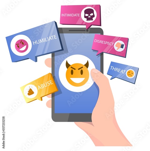 Social media bullying vector concept for web banner, website page