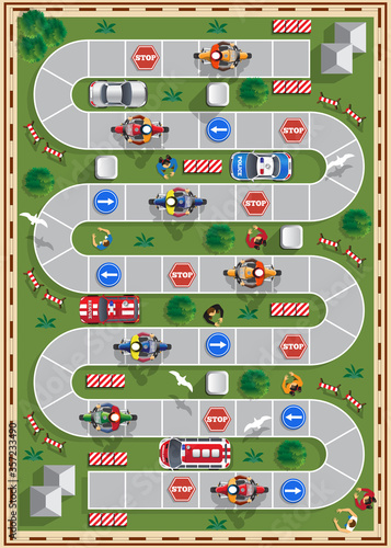 Motorcycle racing. Board game. View from above. Vector illustration.