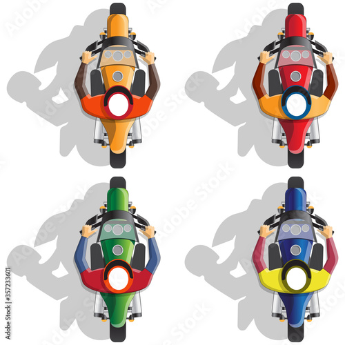 A set of motorcyclists. Isolated on white background. Vector illustration.