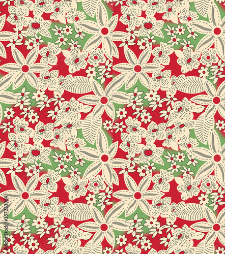 Seamless pattern with spring flowers and leaves. Hand drawn background. floral pattern for wallpaper or fabric.