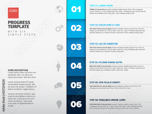 Blue vertical steps progress template