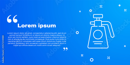 White line Garden sprayer for water, fertilizer, chemicals icon isolated on blue background. Vector Illustration.