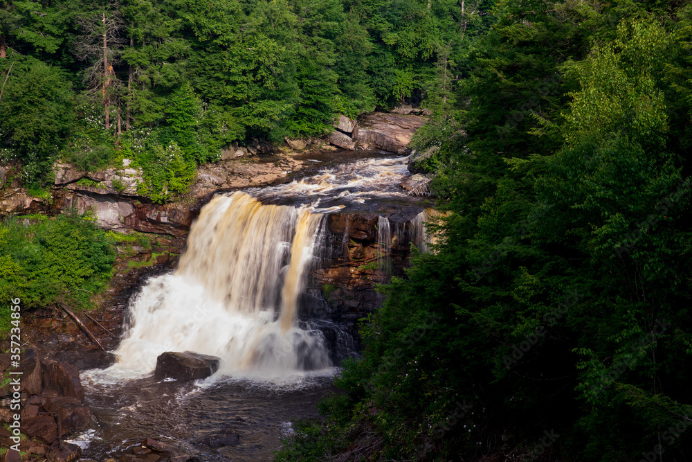 This is a view of Blackwater Falls from a high point in the state park in West Virginia. This is a view of Blackwater Falls from a high point in the state park in West Virginia.