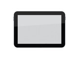 black tablet with gray screen on white background