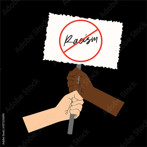 No racism Black lives matter banner for protest, against racial discrimination of dark skin color. Support for equal rights of black people