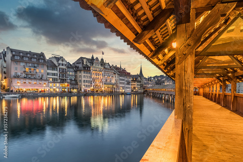 Chapel bridge on the Reuss river in Lucern Switzerland