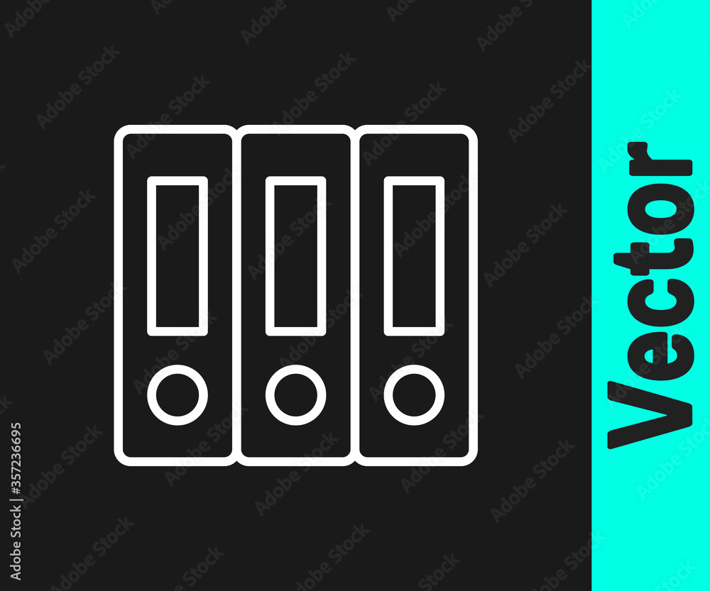 White line Office folders with papers and documents icon isolated on black background. Office binders. Archives folder sign. Vector Illustration. White line Office folders with papers and documents icon isolated on black background. Office binders. Archives folder sign. Vector Illustration.