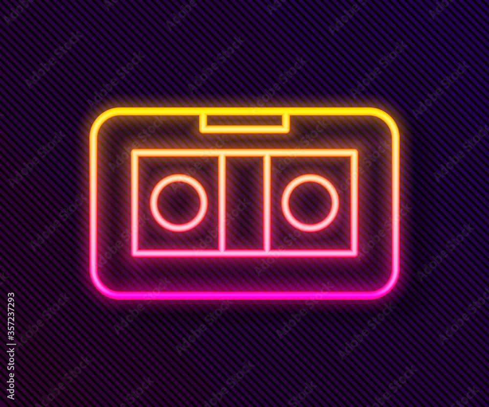Glowing neon line VHS video cassette tape icon isolated on black background. Vector Illustration. Glowing neon line VHS video cassette tape icon isolated on black background. Vector Illustration.