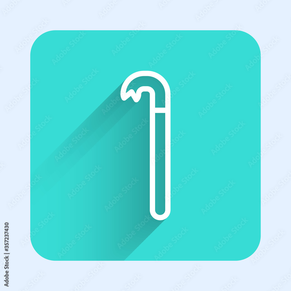 White line Crowbar icon isolated with long shadow. Green square button. Vector Illustration. White line Crowbar icon isolated with long shadow. Green square button. Vector Illustration.
