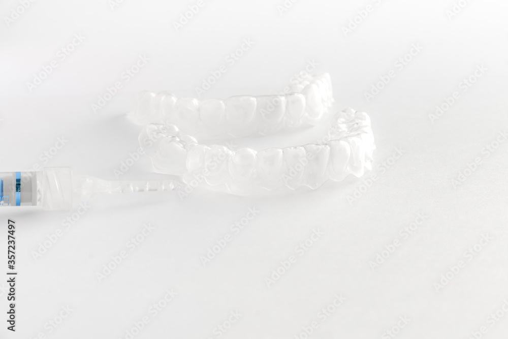 Teeth tray for dental whitening opalescence and bleaching gel syringe Teeth tray for dental whitening opalescence and bleaching gel syringe