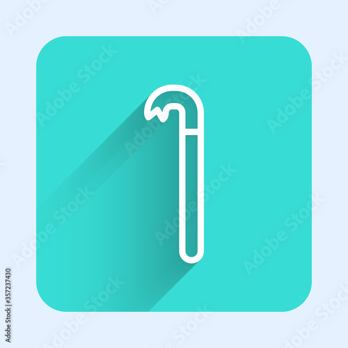 White line Crowbar icon isolated with long shadow. Green square button. Vector Illustration.