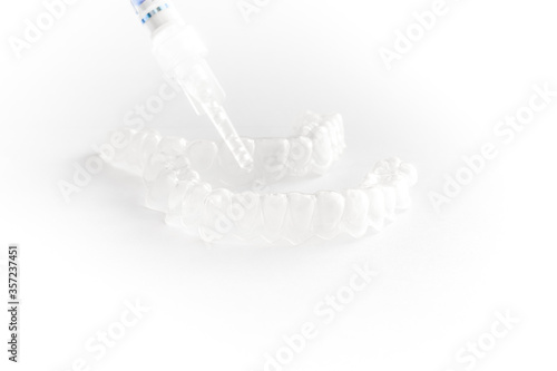 Teeth tray for dental whitening opalescence and bleaching gel syringe