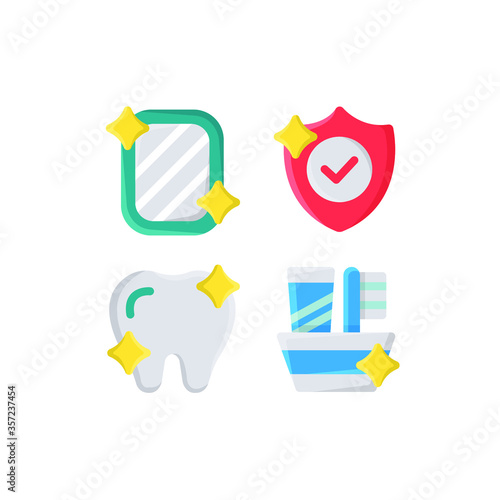 Hygiene icon set with Shield, Mirror, Tooth And Toothbrush, Vector Illustrations.