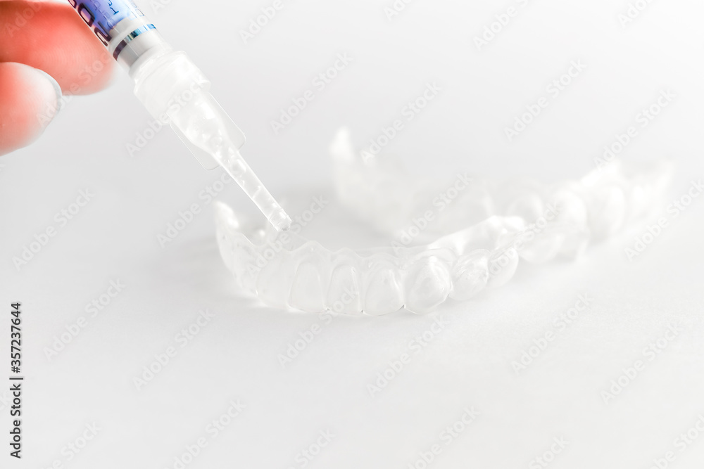 Teeth tray for dental whitening opalescence and bleaching gel syringe