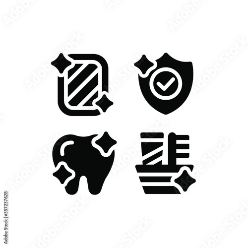 Hygiene icon set with Shield, Mirror, Tooth And Toothbrush, Vector Illustrations.
