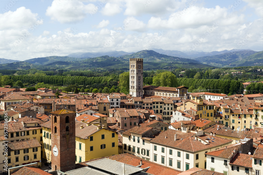 Panoramic view of City of Lucca in Tuscany, north of Italy