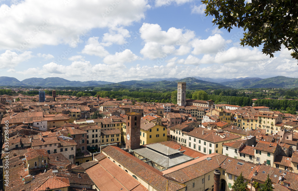 Panoramic view of City of Lucca in Tuscany, north of Italy