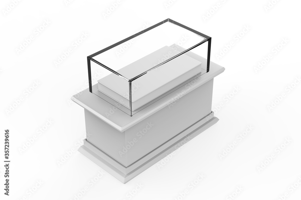 Empty glass showcase on pedestal mock up template. 3d illustarion Empty glass showcase on pedestal mock up template. 3d illustarion