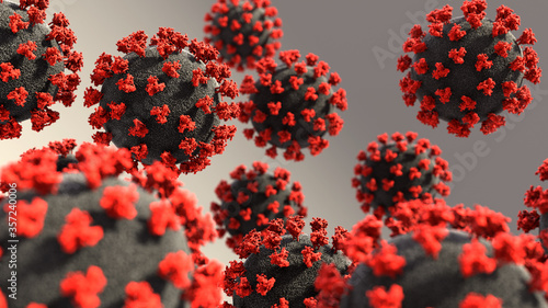 Coronavirus  COVID-19  infectious disease. Virus inside an infected cell. Microscope virus close up