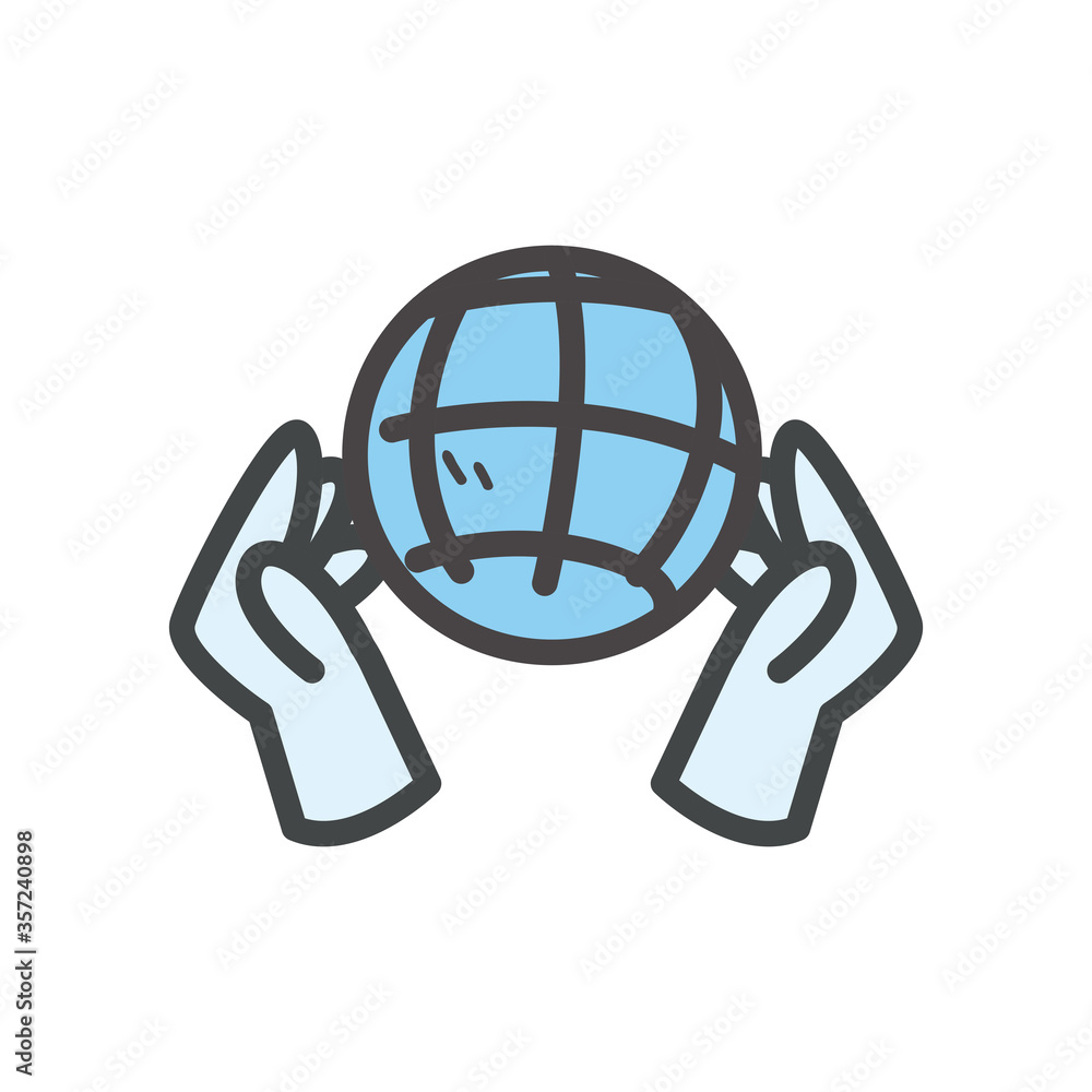 Global sphere between hands line and fill style icon vector design Global sphere between hands line and fill style icon vector design
