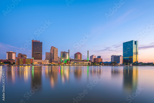 Toledo, Ohio, USA downtown skyline on the Maumee River photo