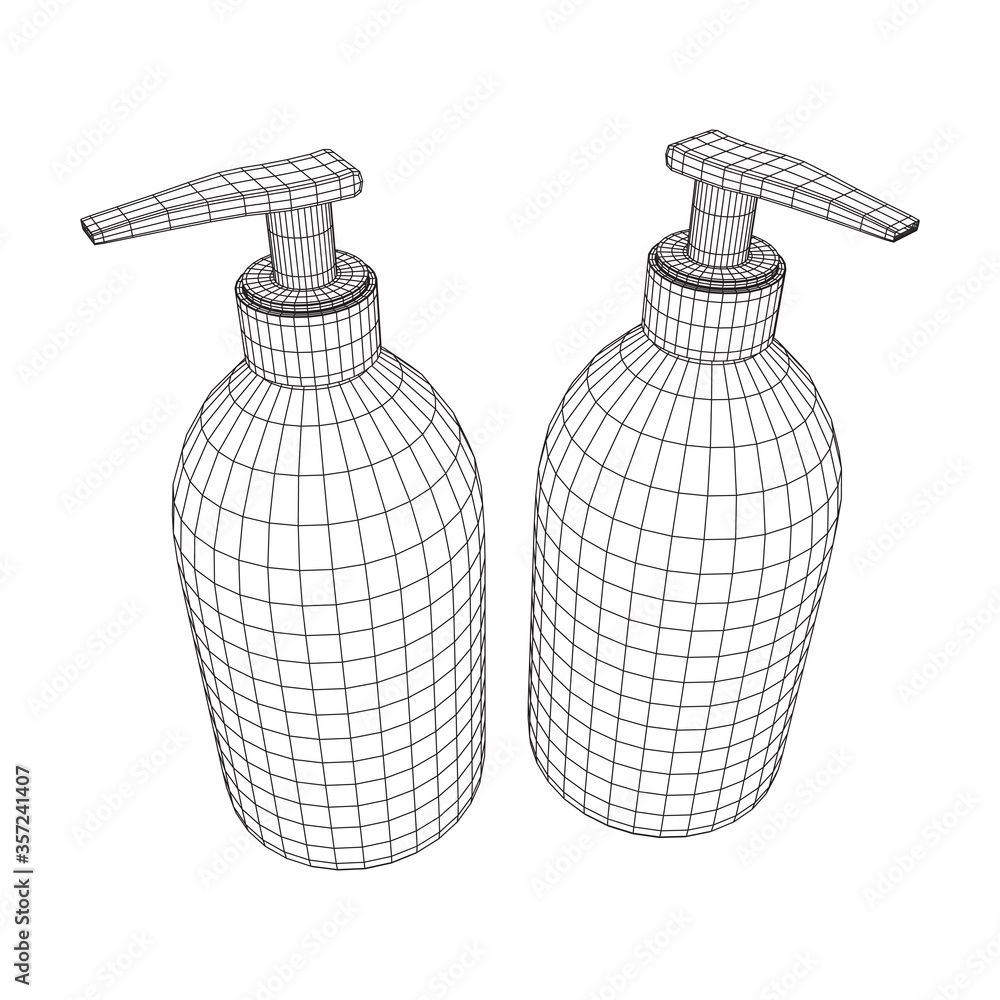 Hand sanitizer alcohol bottle for hygiene. Disinfection concept. Wireframe low poly mesh vector illustration.