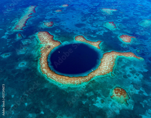 Blue Hole Belize and Light House Reef from a drone