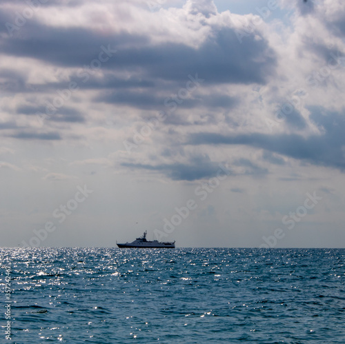 An anchored ship in the Black Sea of Sochi. © Valentin