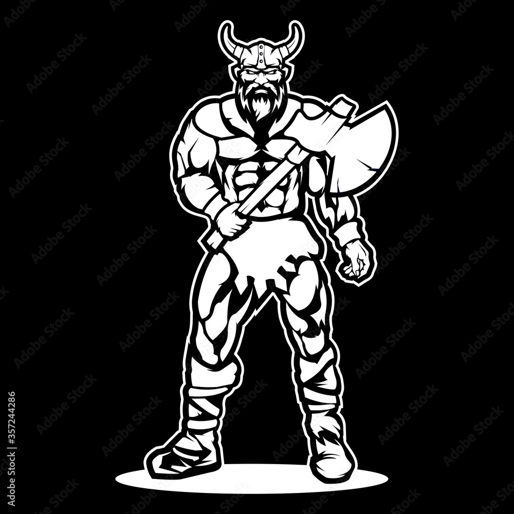 black and white vector viking mascot