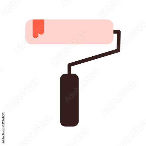 Paint roller with red drops flat icon