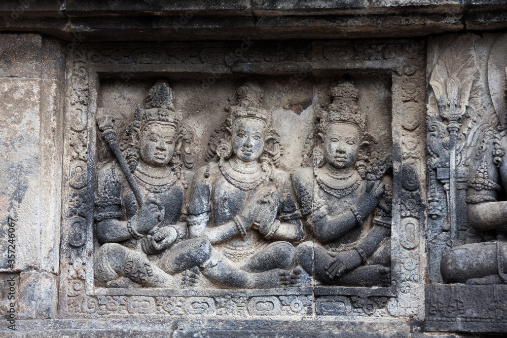 Stone carving in Prambanan temple, Java, Indonesia