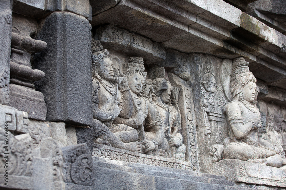 Stone carving in Prambanan temple, Java, Indonesia