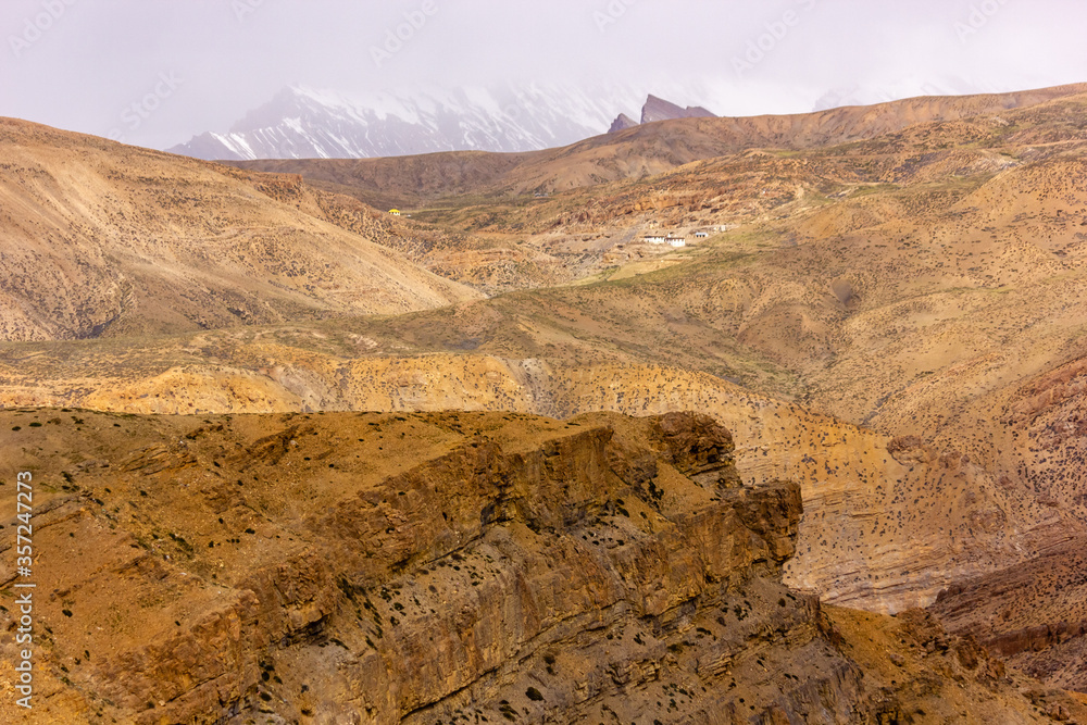 The rugged Himalayan terrain of the mountains in the Spiti Valley