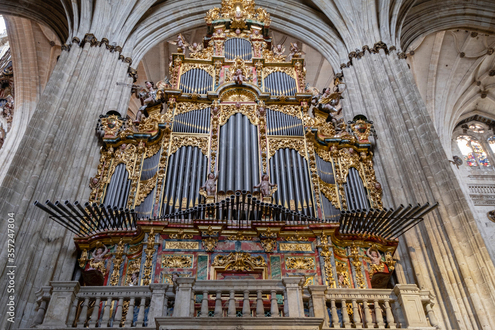 órgano del Evangelio,  construido por Pedro de Echevarria en 1744, Catedral de la Asunción de la Virgen, Salamanca,  comunidad autónoma de Castilla y León, Spain