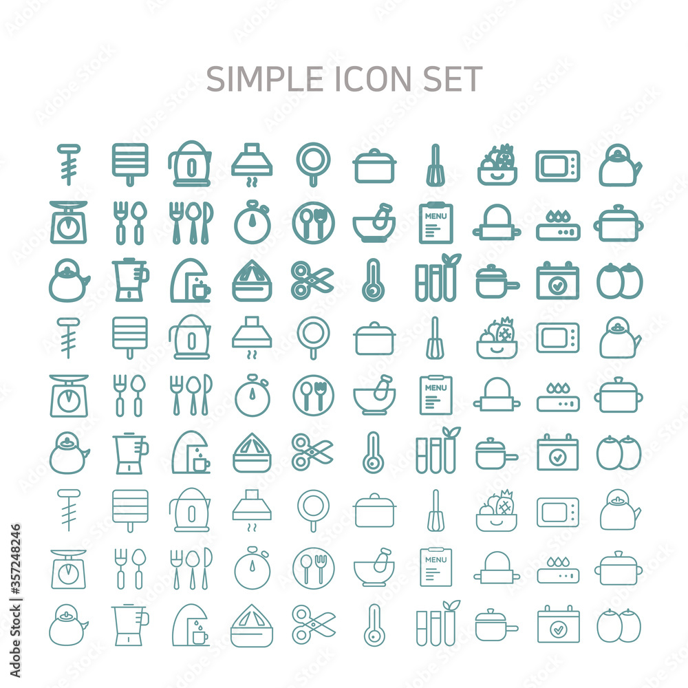 Set of kitchen utensil for cooking, vector outline set.
Set of kitchen utensil for cooking, vector outline set.