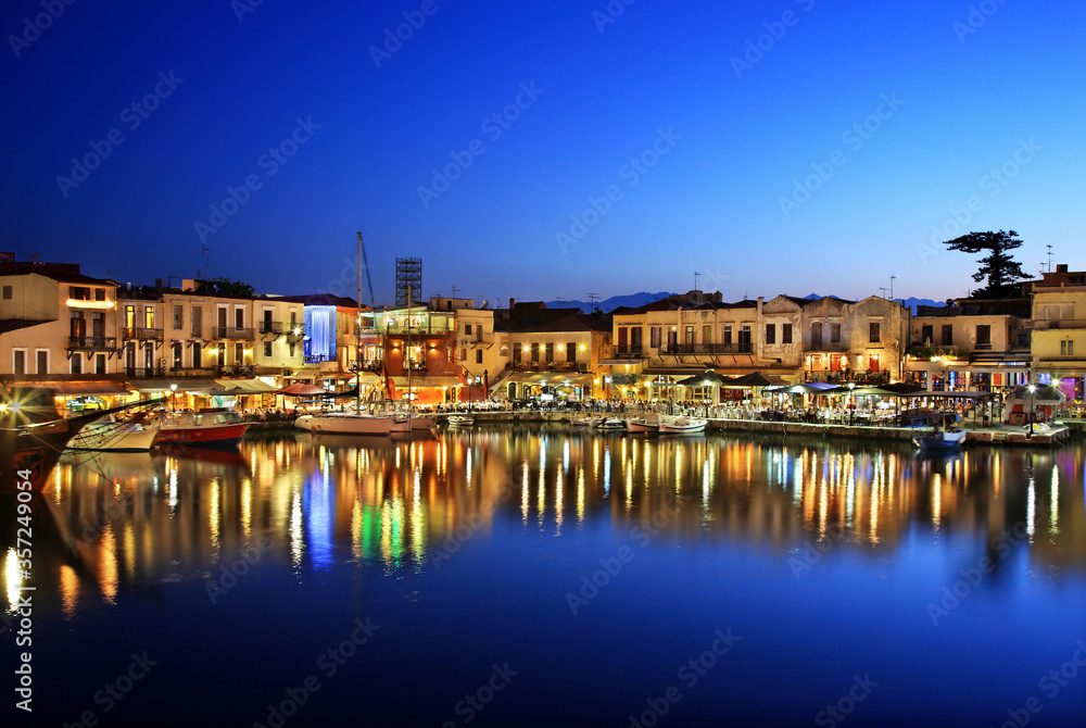 The picturesque old harbor of Rethymno town, Crete island, Greece. 