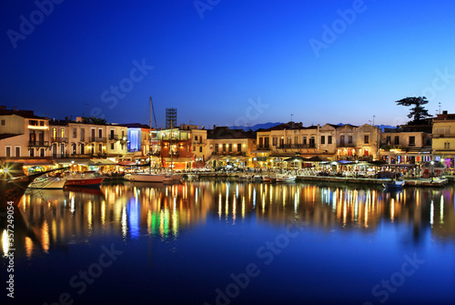The picturesque old harbor of Rethymno town, Crete island, Greece. 